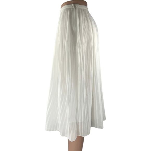 Zara White Chiffon Pleated Zipper Sheer Lined Midi A-Line Flared Skirt Size S - Picture 2 of 4